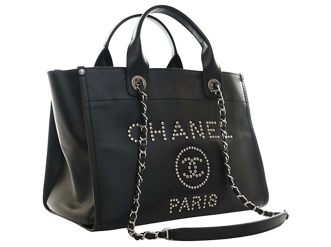 Tote Chanel Black Small Studded Caviar Deauville Nero - vista 6
