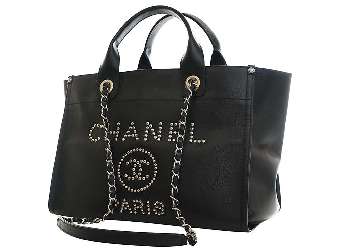 Tote Chanel Black Small Studded Caviar Deauville Nero - vista 7
