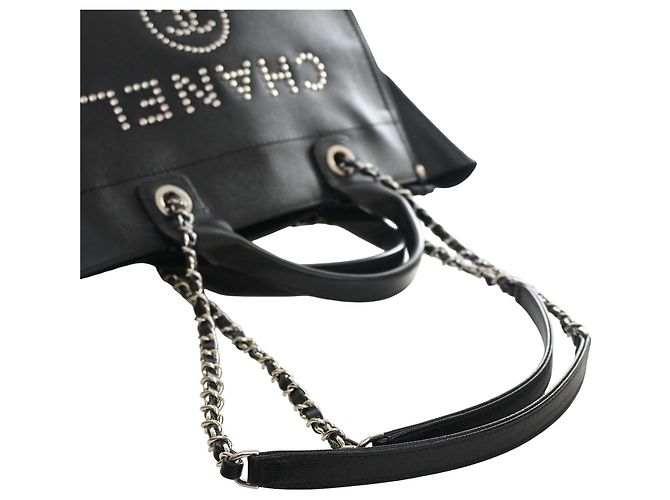 Tote Chanel Black Small Studded Caviar Deauville Nero - vista 8