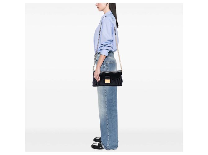 Miu Miu Borsa a tracolla biker in nappa matelassé nero - vista 6