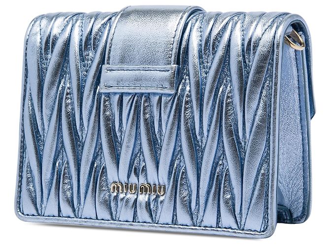 Miu Miu Borsa a tracolla mini matelassé blu in nappa metallizzata con decorazioni in cristalli - vista 2