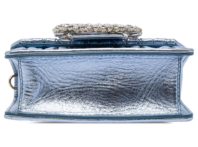 Miu Miu Borsa a tracolla mini matelassé blu in nappa metallizzata con decorazioni in cristalli - vista 3
