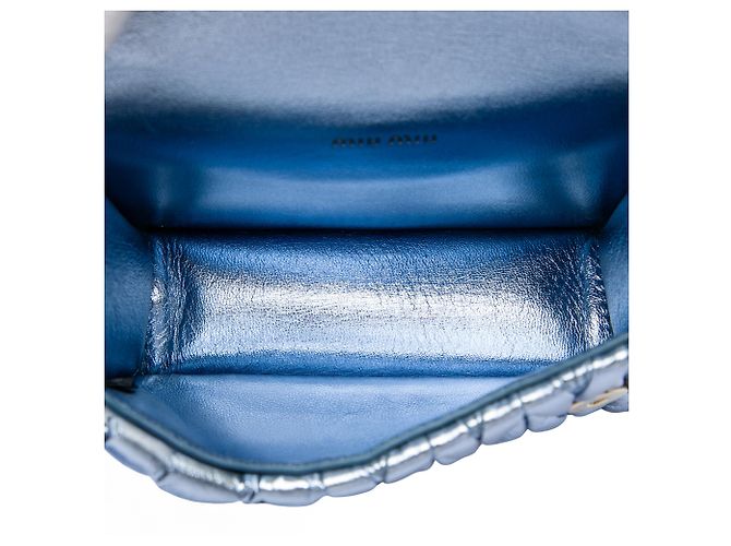 Miu Miu Borsa a tracolla mini matelassé blu in nappa metallizzata con decorazioni in cristalli - vista 4