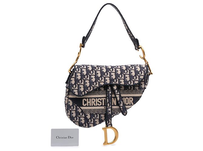 Borsa Saddle in tela ricamata Dior Blue Oblique - vista 7