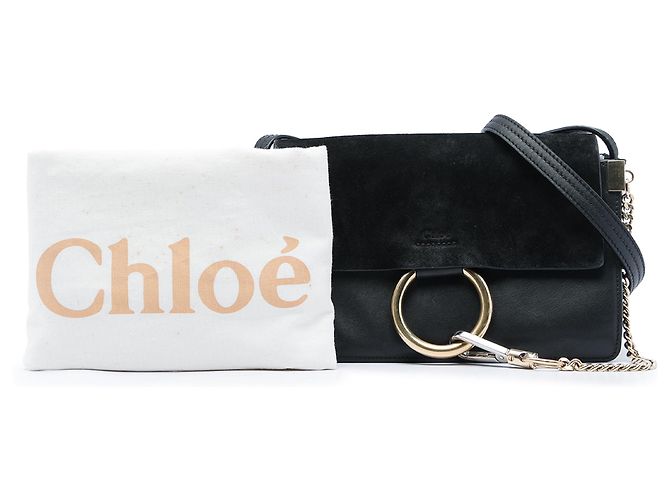 Chloé Faye Crossbody in scamosciato e pelle di vitello nero, piccola - vista 7