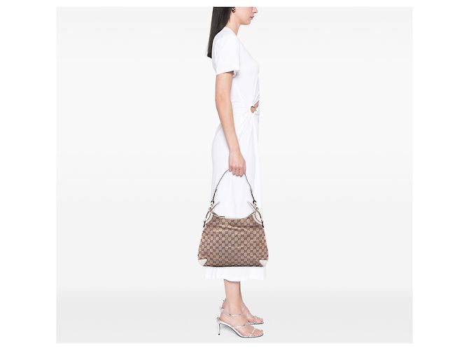 Borsa Hobo Gucci Beige GG Canvas Horsebit Creole - vista 6