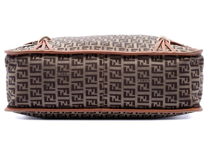 Fendi Beige Zucchino Canvas F Charm Crossbody - vista 3