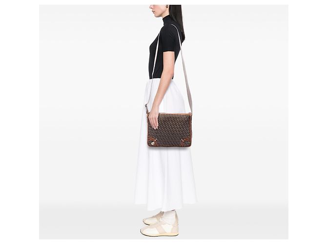 Fendi Beige Zucchino Canvas F Charm Crossbody - vista 6
