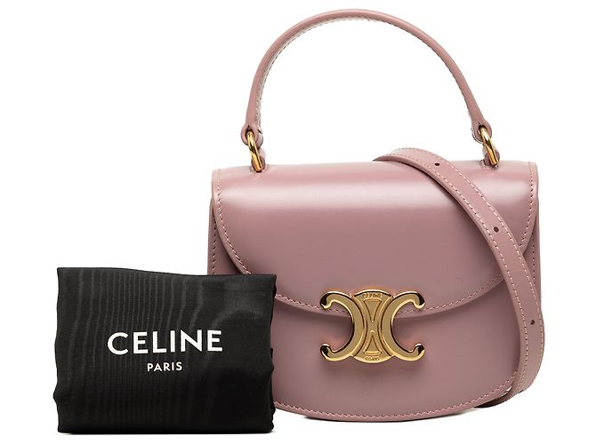 Céline Borsa Celine Clea Mini in pelle di vitello lucida rosa - vista 7