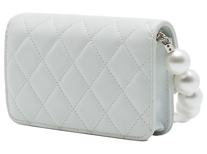 Chanel White CC Quilted Lambskin Maxi Pearl Chain Strap Bianco - vista 2