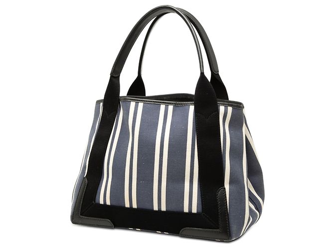 Balenciaga Canvas gestreifter Cabas Navy Blau S - Ansicht 2