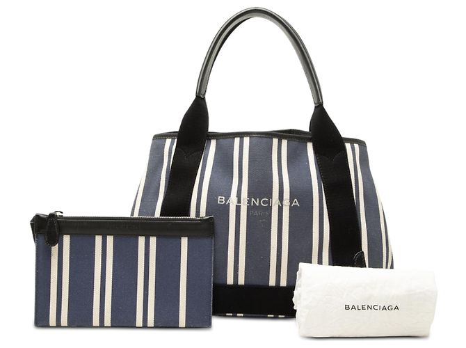 Balenciaga Canvas gestreifter Cabas Navy Blau S - Ansicht 7