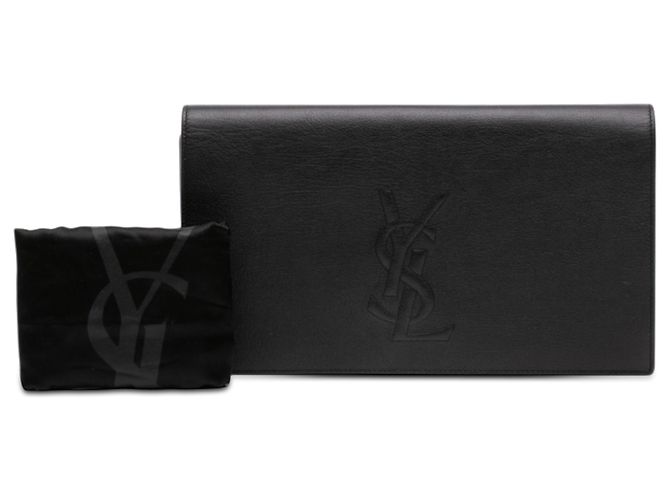 Clutch Belle De Jour in pelle di vitello nera con monogramma grande Saint Laurent Nero - vista 7