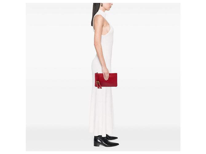 Clutch Bamboo in pelle di vitello rossa Gucci Rosso - vista 6
