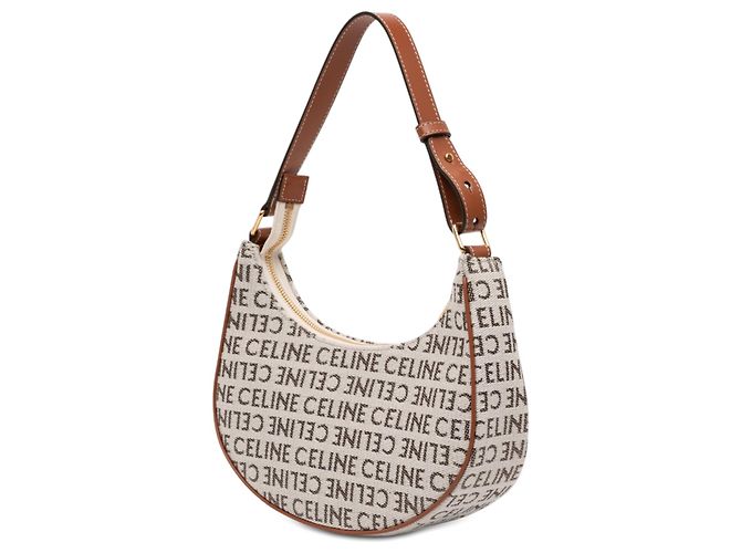 Céline Borsa a tracolla Ava in tela marrone con logo Celine, misura Medium Beige - vista 2