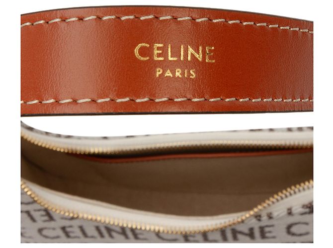 Céline Borsa a tracolla Ava in tela marrone con logo Celine, misura Medium Beige - vista 5