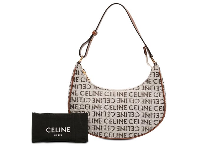 Céline Borsa a tracolla Ava in tela marrone con logo Celine, misura Medium Beige - vista 7