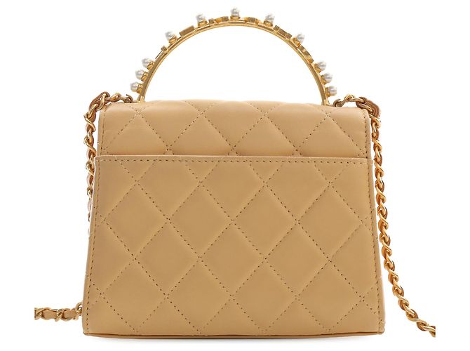 Chanel Beige CC Trapuntato in agnello con manico superiore e perle finte - vista 2