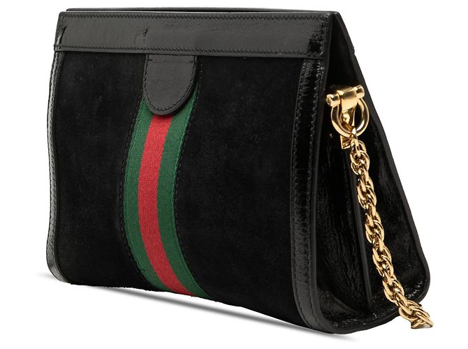 Gucci Black Small Suede Web Ophidia Chain Crossbody Nero - vista 2
