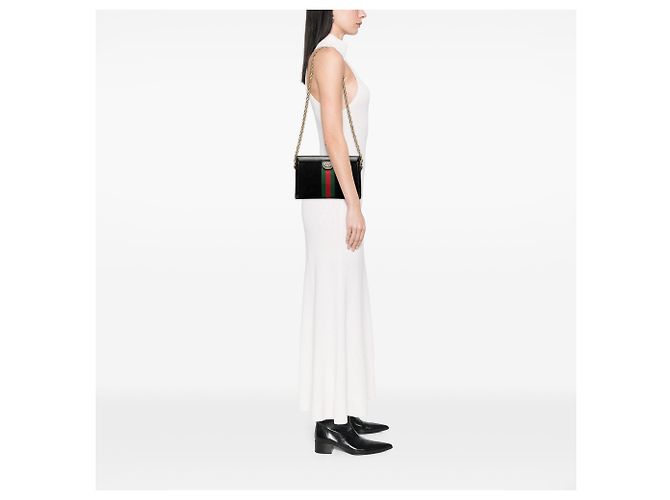 Gucci Black Small Suede Web Ophidia Chain Crossbody Nero - vista 7