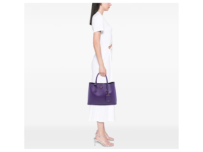 Prada Borsa Double Saffiano Cuir Viola Medium Porpora Viola scuro - vista 6