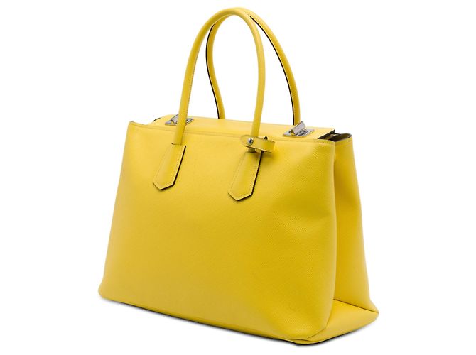 Prada Borsa Double Tote in Pelle Saffiano Gialla Giallo - vista 2