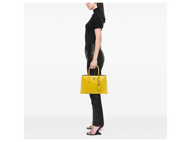Prada Borsa Double Tote in Pelle Saffiano Gialla Giallo - vista 6