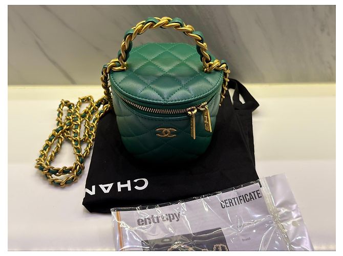 Chanel Vanity Case Klein in Grünem Lammleder - Ansicht 13