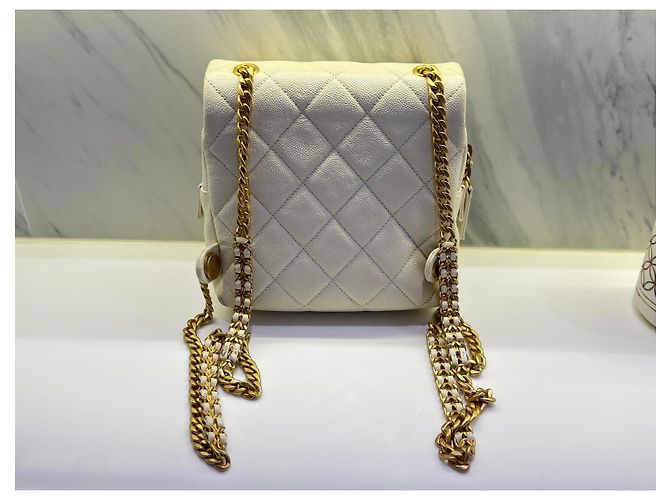 Borsa Chanel Classic Flap Small in pelle bianca Bianco - vista 7