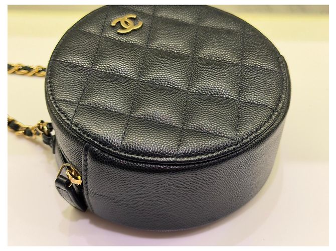 Chanel Vanity Round Bag Pelle Caviar Nera Nero - vista 11