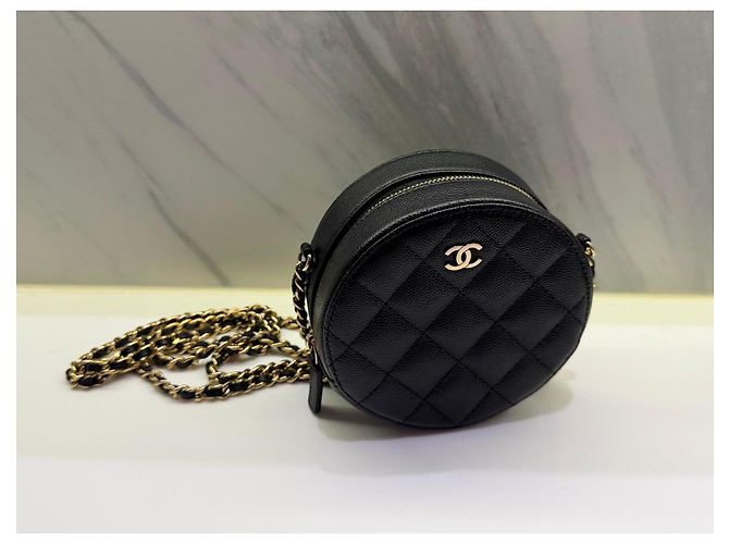Chanel Vanity Round Bag Pelle Caviar Nera Nero - vista 12