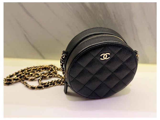 Chanel Vanity Round Bag Pelle Caviar Nera Nero - vista 13