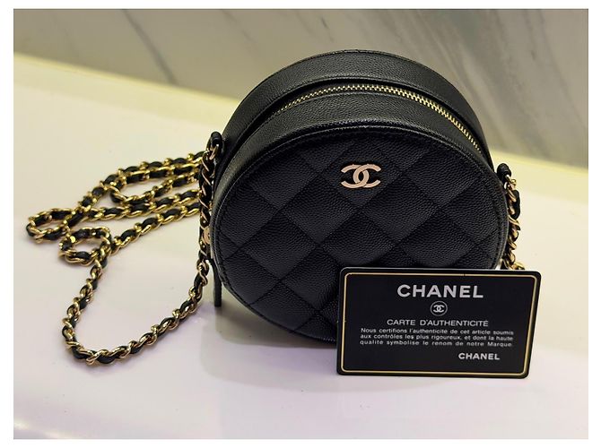 Chanel Vanity Round Bag Pelle Caviar Nera Nero - vista 3