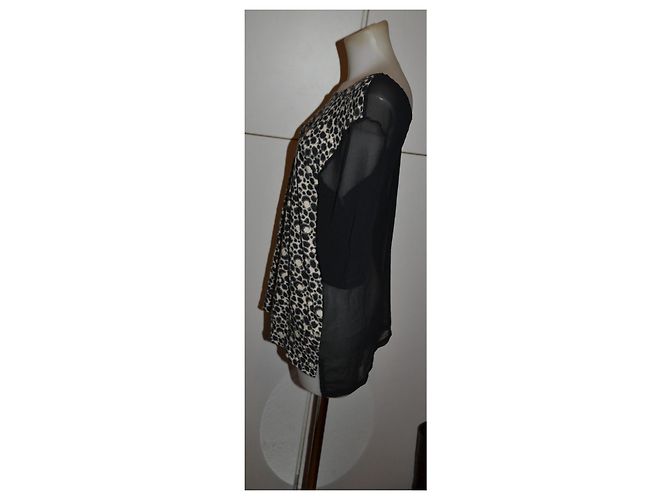 French Connection Top con stampa leopardata e maniche in chiffon Nero Stampa leopardo - vista 2