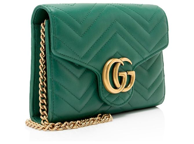 Cartera con cadena Gucci Matelasse Leather GG Marmont Verde - vista 2