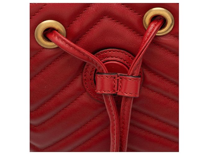 Gucci Matelasse Leather GG Marmont Mini Rucksack Rot - Ansicht 10