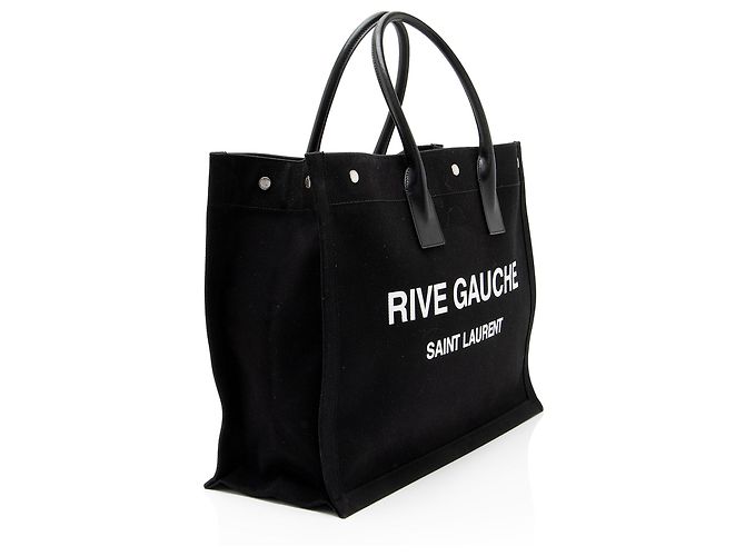 Bolso tote Rive Gauche grande de lona y piel de becerro Saint Laurent Negro - vista 2