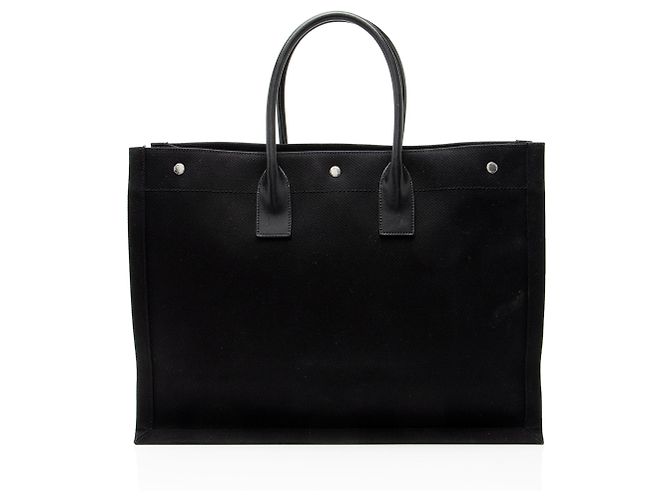 Bolso tote Rive Gauche grande de lona y piel de becerro Saint Laurent Negro - vista 3