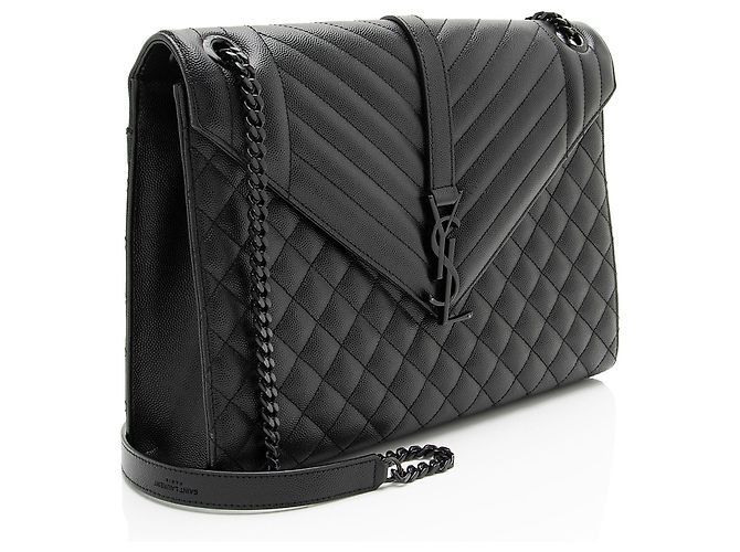 Borsa a Spalla Large Mixed Matelasse Grain de Poudre Monogram Saint Laurent Nero - vista 2