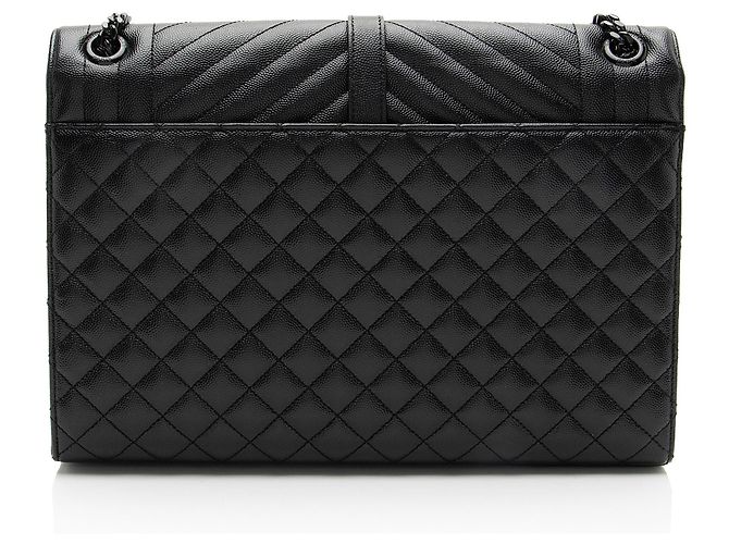Borsa a Spalla Large Mixed Matelasse Grain de Poudre Monogram Saint Laurent Nero - vista 3
