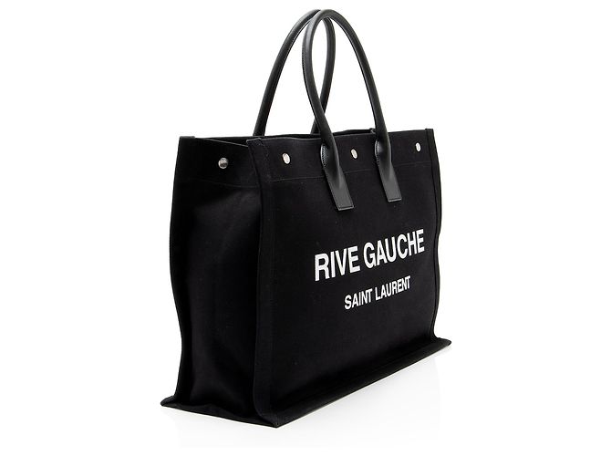 Saint Laurent Canvas Calfskin Rive Gauche Large Tote Schwarz - Ansicht 2