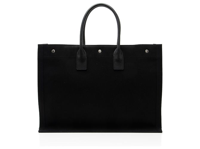 Saint Laurent Canvas Calfskin Rive Gauche Large Tote Schwarz - Ansicht 3