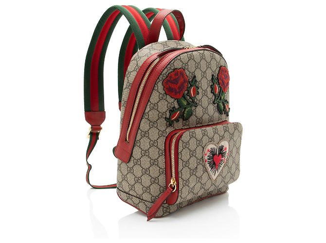 Piccolo zaino Gucci GG Supreme con ricami di cuori e rose - vista 2