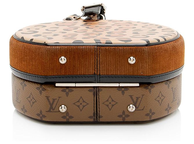 Borsa a Spalla Louis Vuitton Reverse Monogram Leopard Petite Boite Chapeau Nero - vista 4