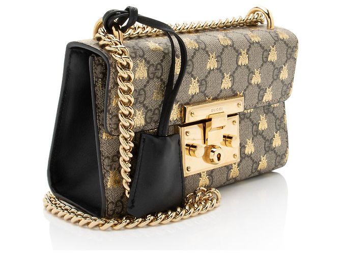 Piccola borsa a tracolla Gucci GG Supreme Bee Padlock Marrone Beige - vista 2
