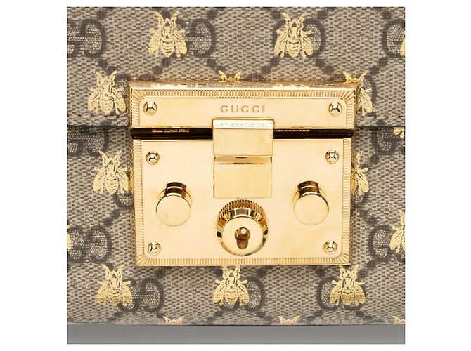 Piccola borsa a tracolla Gucci GG Supreme Bee Padlock Marrone Beige - vista 9