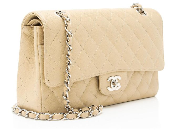 Gabrielle Borsa Chanel Classic Double Flap Medium in pelle Caviar Marrone Beige - vista 2
