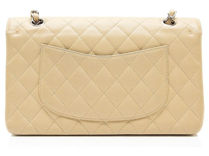 Gabrielle Borsa Chanel Classic Double Flap Medium in pelle Caviar Marrone Beige - vista 3
