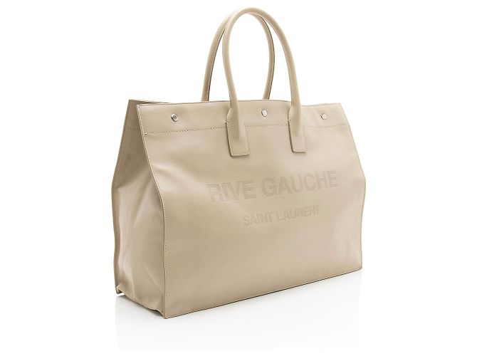 Saint Laurent Rive Gauche Großer Tote aus Kalbsleder Braun Beige - Ansicht 2