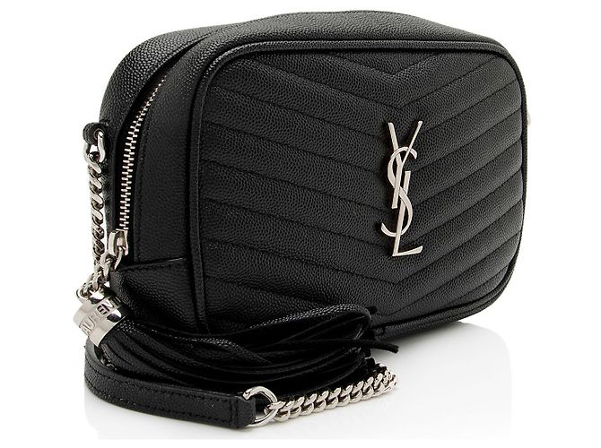 Mini borsa a tracolla Saint Laurent Matelasse Grain de Poudre Monogram Lou Nero - vista 2